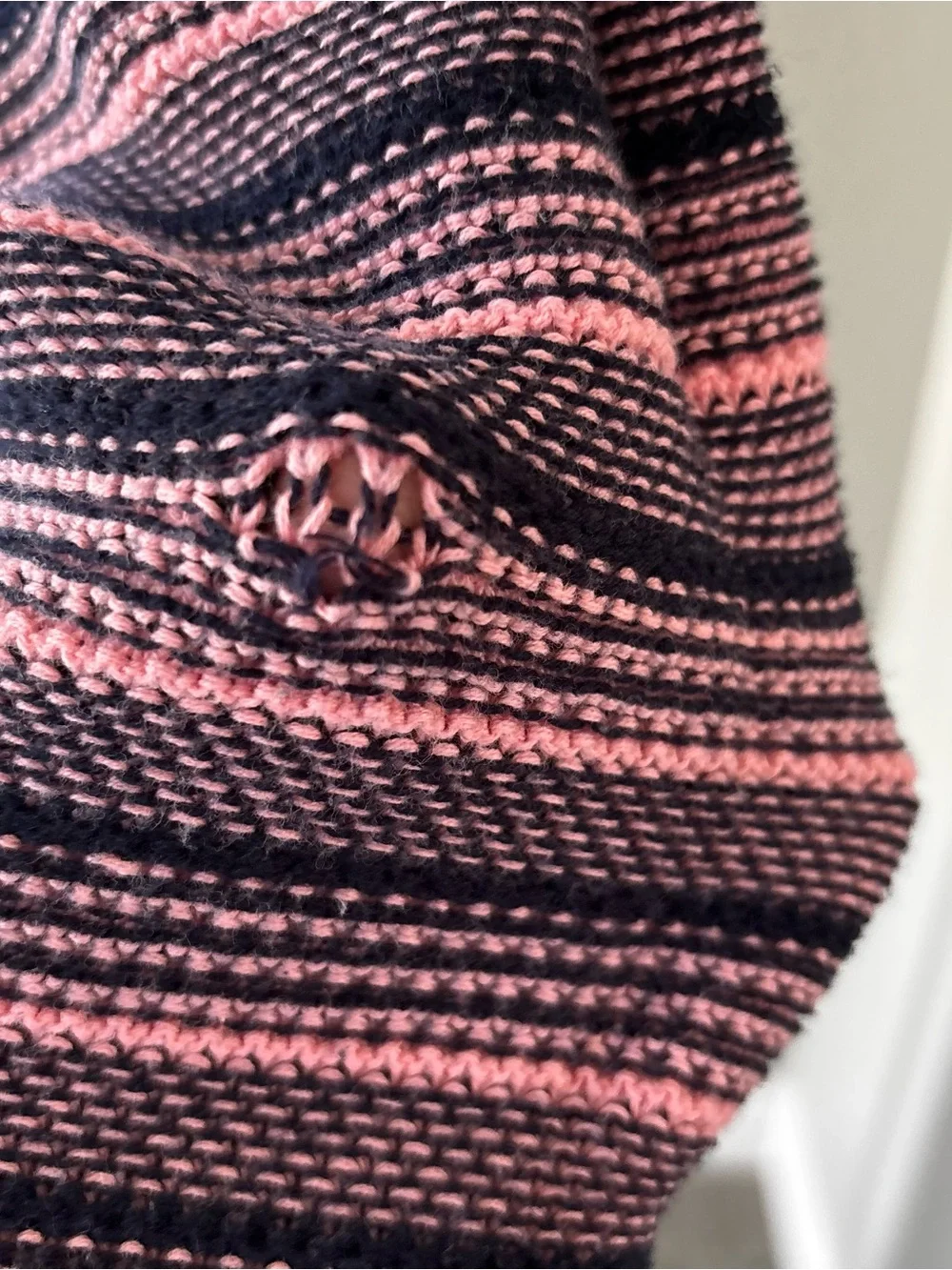 J. Crew Navy and Pink Striped Crewneck Sweater